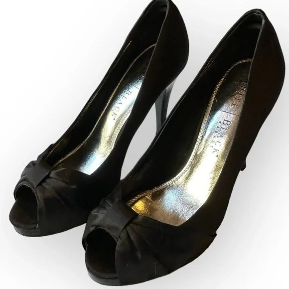White House Black Market RAY Satin Bow Peep Toe Pumps 7.5M - Picture 3 of 5